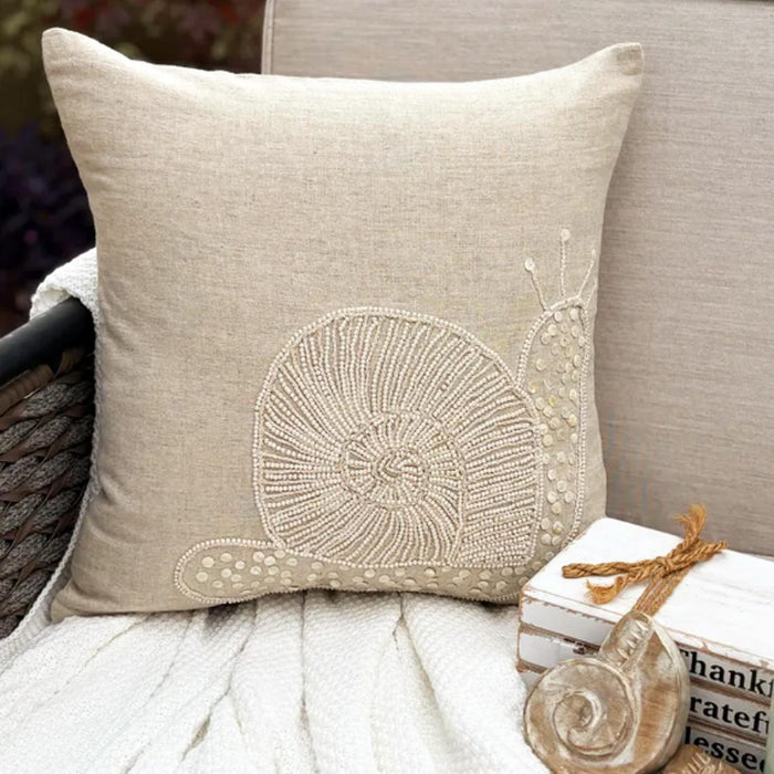 Snail Pearls - Natural Beige Cotton Linen Decorative Euro Sham