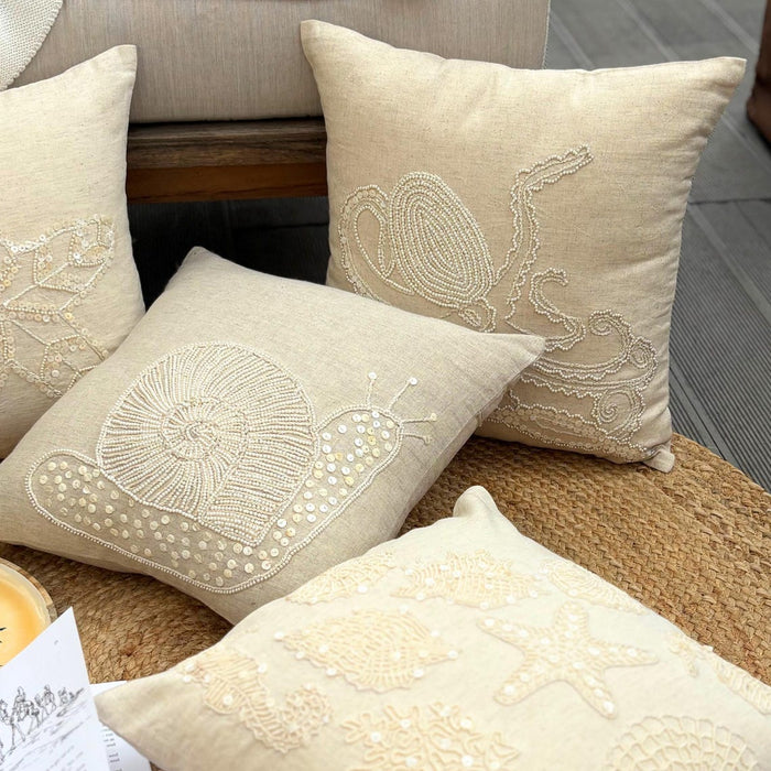 Snail Pearls - Natural Beige Cotton Linen Decorative Euro Sham