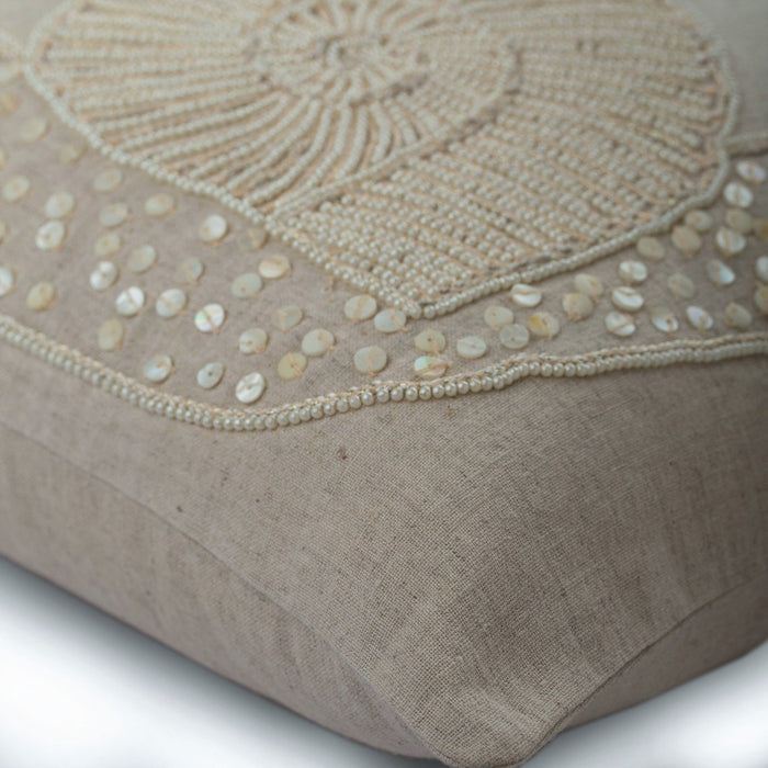 Snail Pearls - Natural Beige Cotton Linen Decorative Euro Sham