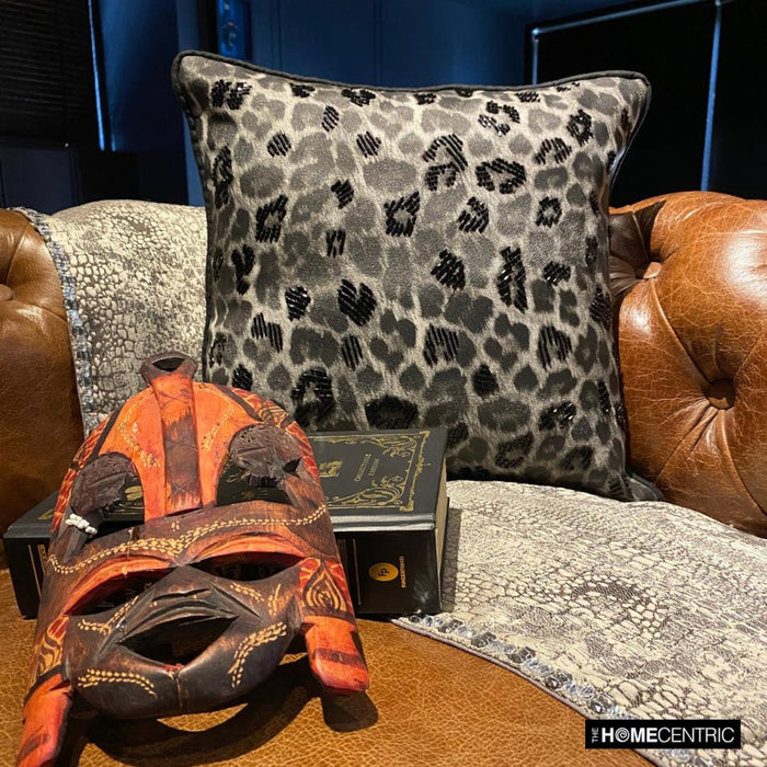 Spotted Wild - Black Faux Leather Decorative Euro Sham