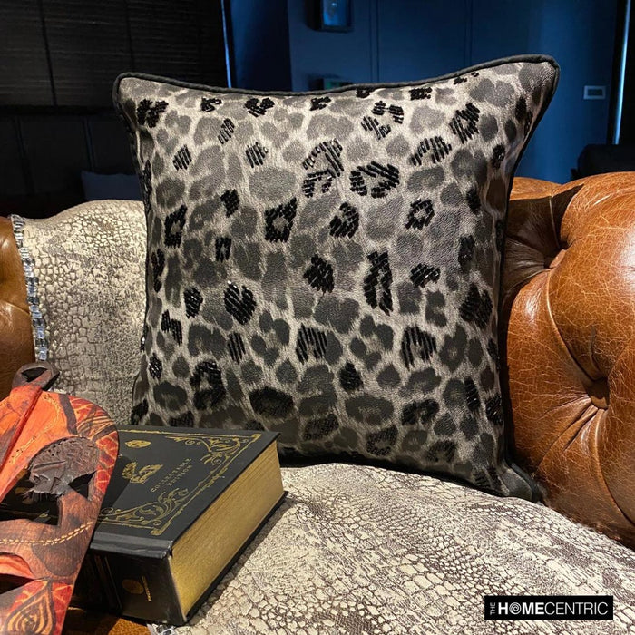 Spotted Wild - Black Faux Leather Decorative Euro Sham