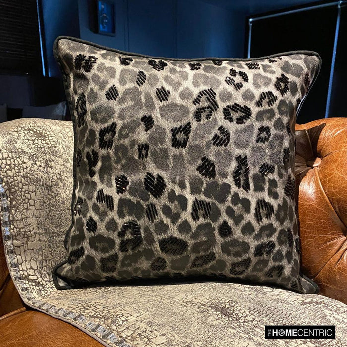 Spotted Wild - Black Faux Leather Decorative Euro Sham