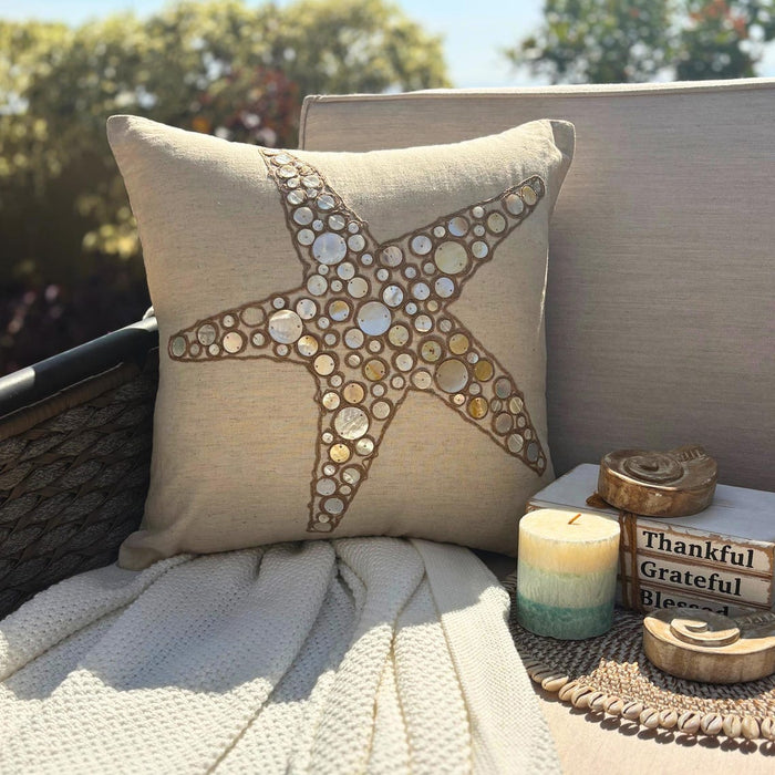 Starfish Coated Pearl - Natural Beige Cotton Linen Decorative Euro Sham