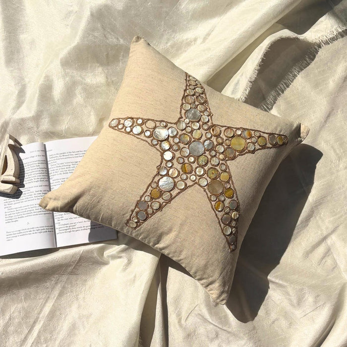 Starfish Coated Pearl - Natural Beige Cotton Linen Decorative Euro Sham