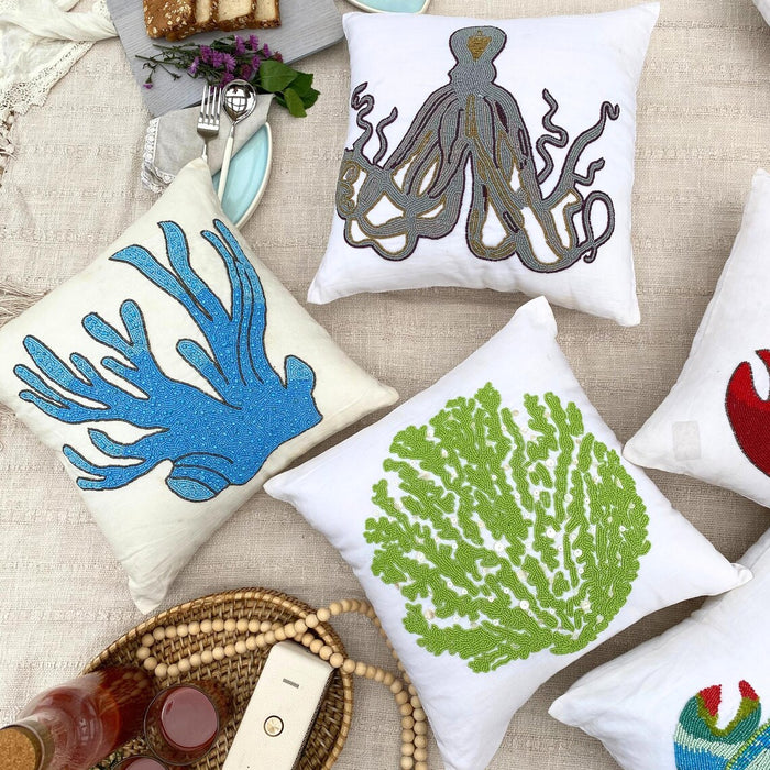 Starfish Island - White Cotton Linen Decorative Euro Sham