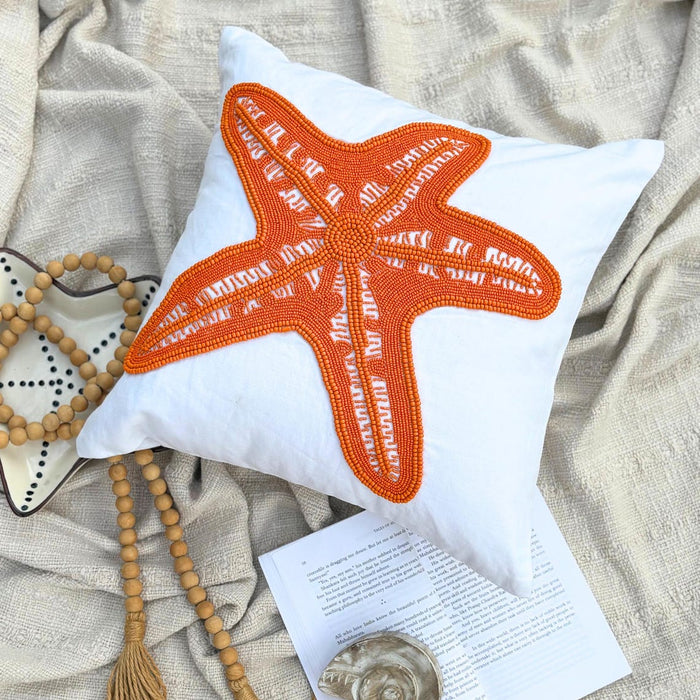 Starfish Makeover - White Cotton Linen Decorative Euro Sham
