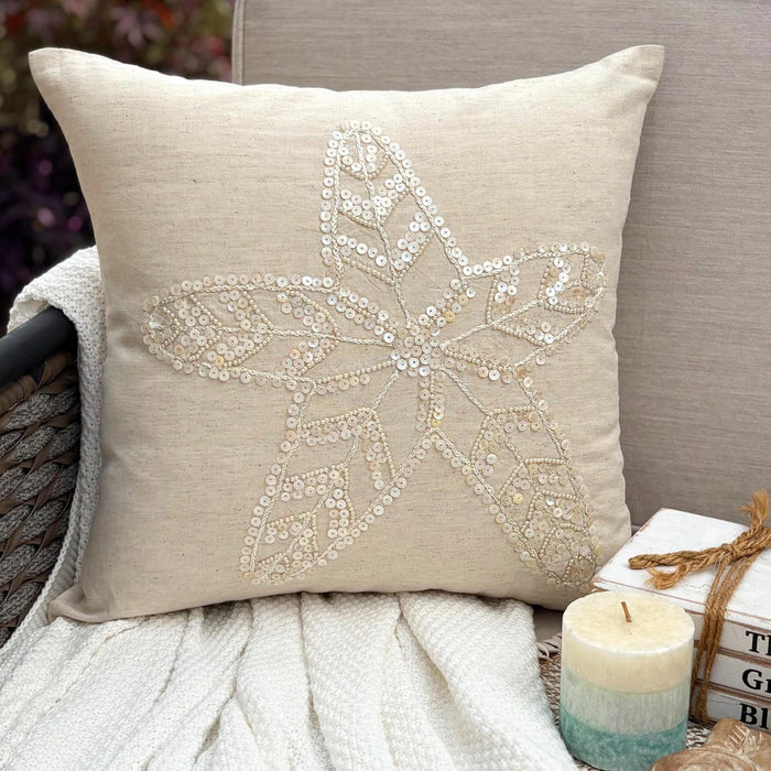 Starfish Pearls - Natural Beige Cotton Linen Decorative Euro Sham