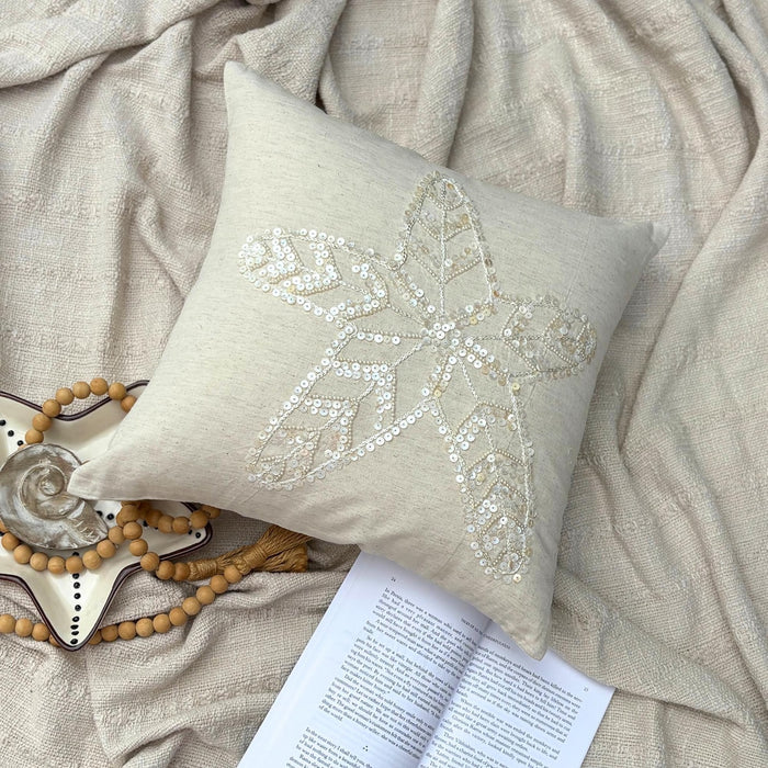 Starfish Pearls - Natural Beige Cotton Linen Decorative Euro Sham