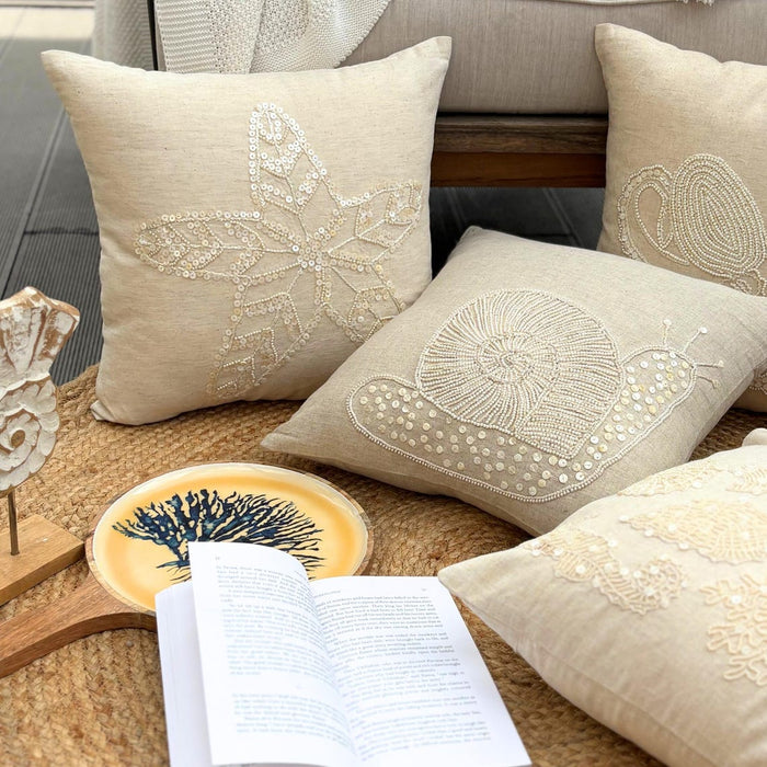 Starfish Pearls - Natural Beige Cotton Linen Decorative Euro Sham