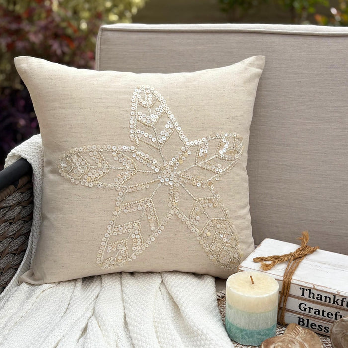 Starfish Pearls - Natural Beige Cotton Linen Decorative Euro Sham