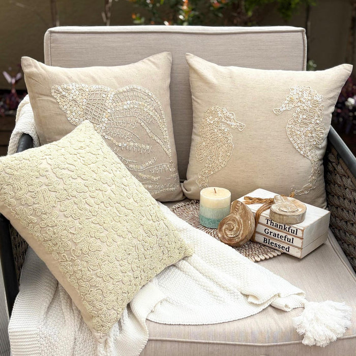 Starfish Pearls - Natural Beige Cotton Linen Decorative Euro Sham