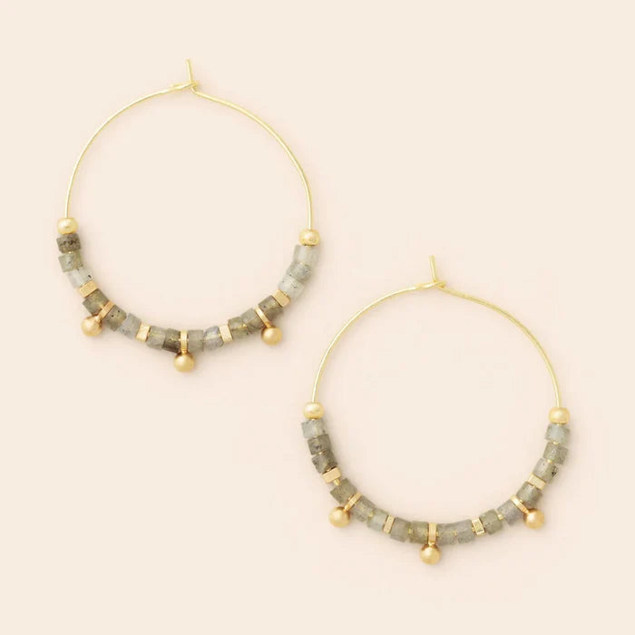 Stone Disc Hoop - Labradorite/Gold Ear #EN002 5S93