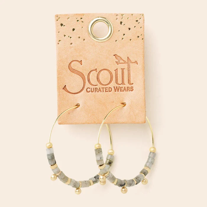 Stone Disc Hoop - Labradorite/Gold Ear #EN002 5S93