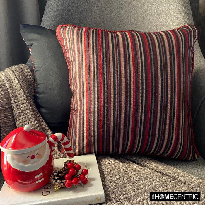 Striped Right - Red Silk Throw Pillow Cover