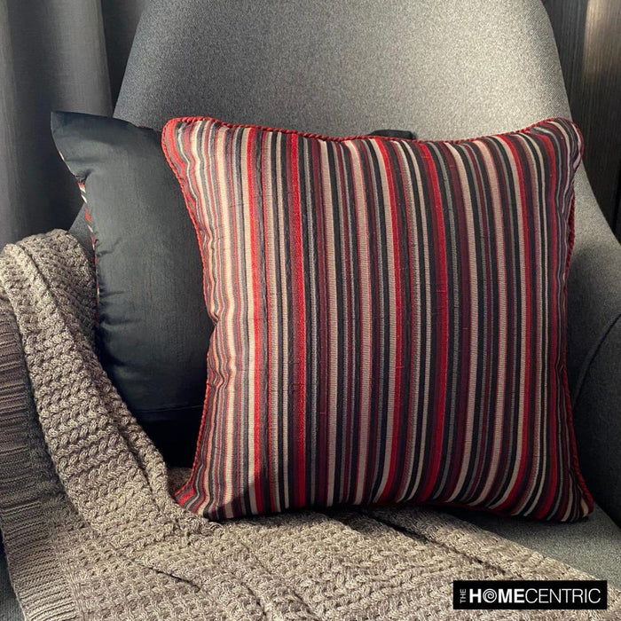 Striped Right - Red Silk Throw Pillow Cover