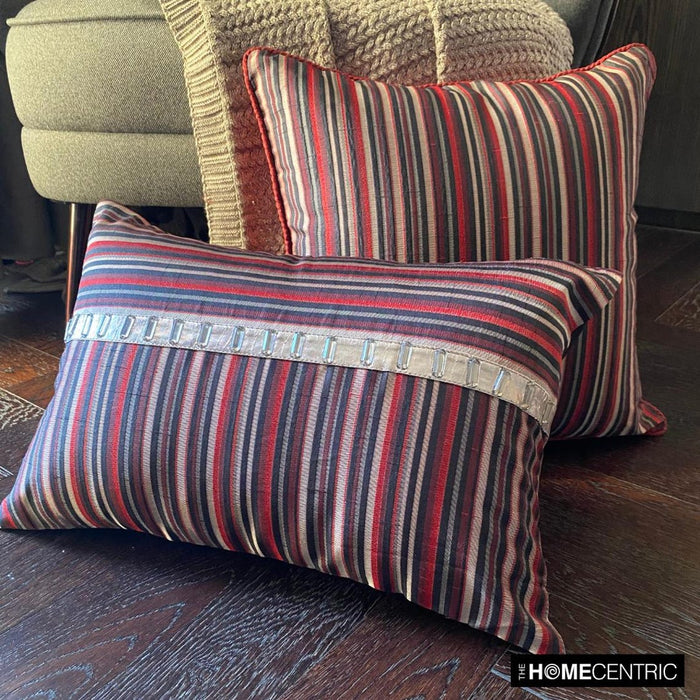 Striped Right - Red Silk Throw Pillow Cover