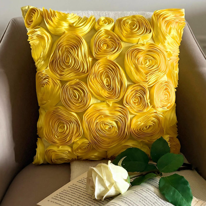 Sun Blooms - Yellow Art Silk Throw Pillow Cover