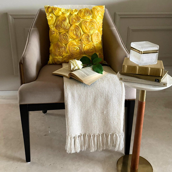 Sun Blooms - Yellow Art Silk Throw Pillow Cover