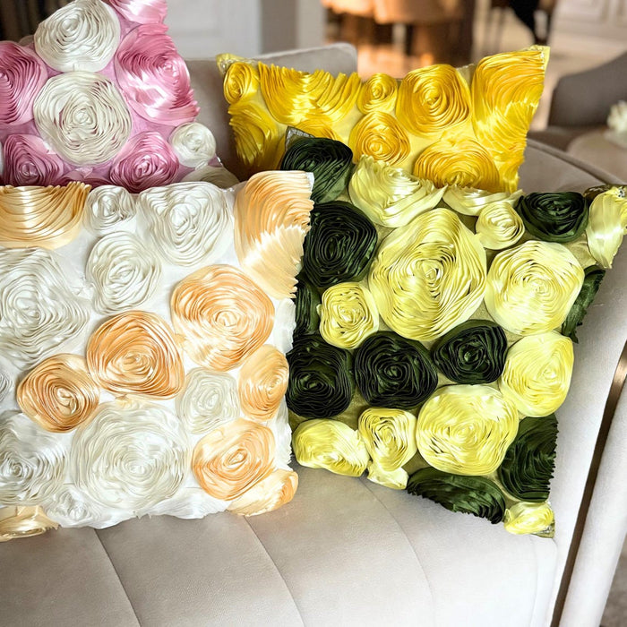 Sun Blooms - Yellow Art Silk Throw Pillow Cover