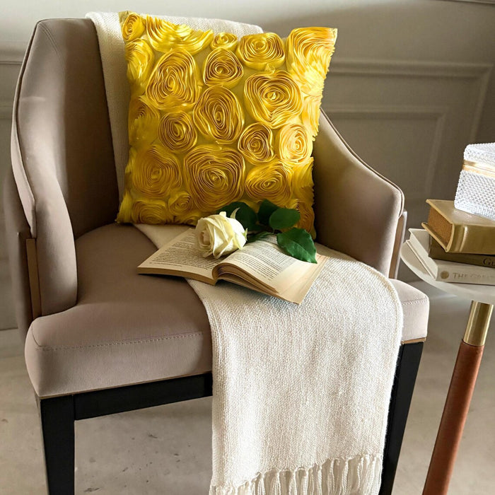 Sun Blooms - Yellow Art Silk Throw Pillow Cover