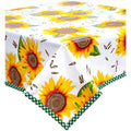 freckled sage sunflower oilcloth tablecloth with green gingham trim