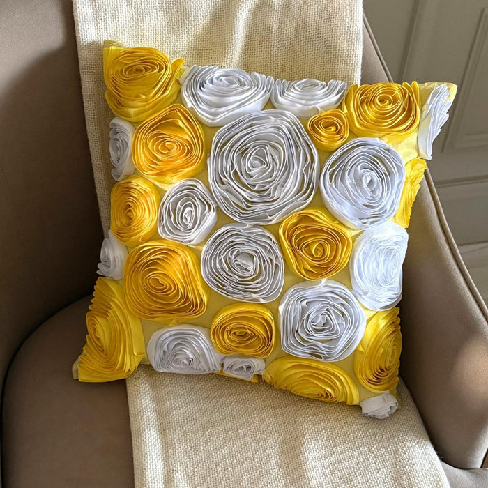 Sunny Yellow Blooms - Yellow Art Silk Throw Pillow Cover