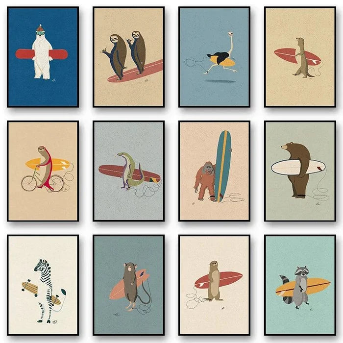 Surfing Animal Poster