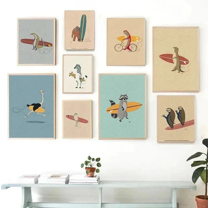 Surfing Animal Poster