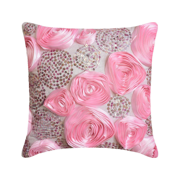 Sweet Kisses - Pink Art Silk Decorative Euro Sham