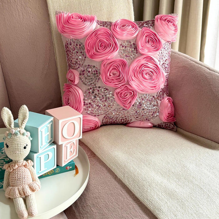 Sweet Kisses - Pink Art Silk Throw Pillow Cover