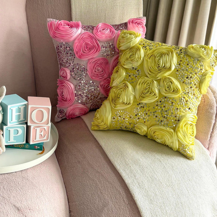 Sweet Kisses - Pink Art Silk Throw Pillow Cover