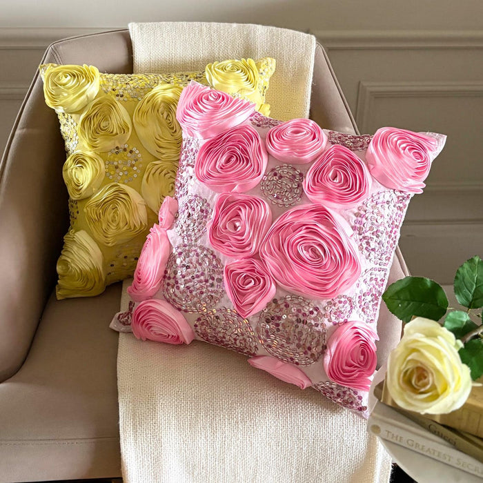 Sweet Kisses - Pink Art Silk Throw Pillow Cover
