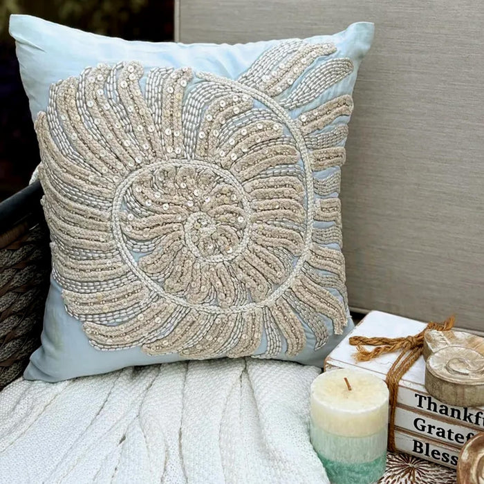Swirl Twirl - Light Blue Cotton Linen Decorative Euro Sham