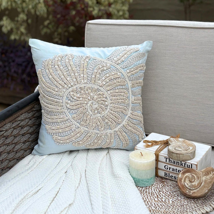 Swirl Twirl - Light Blue Cotton Linen Decorative Euro Sham