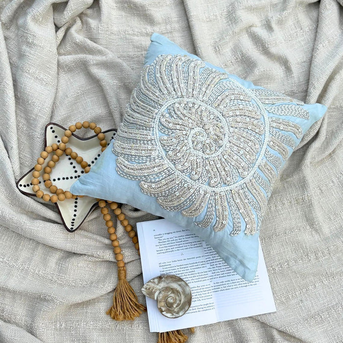 Swirl Twirl - Light Blue Cotton Linen Decorative Euro Sham