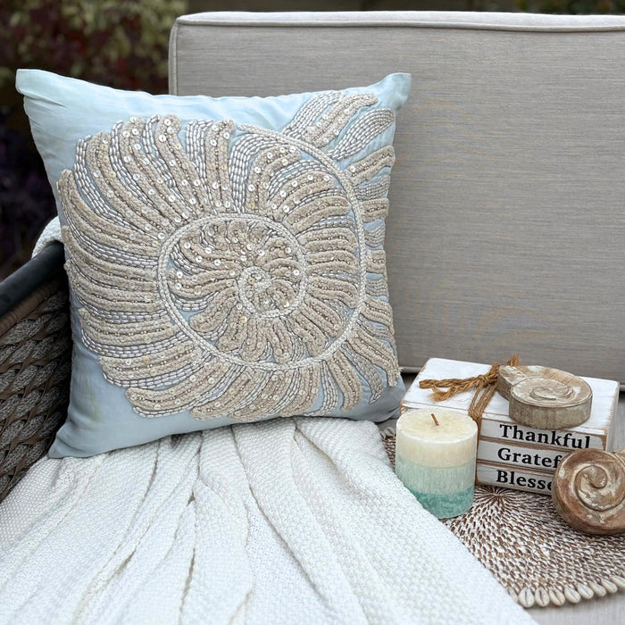Swirl Twirl - Light Blue Cotton Linen Decorative Euro Sham