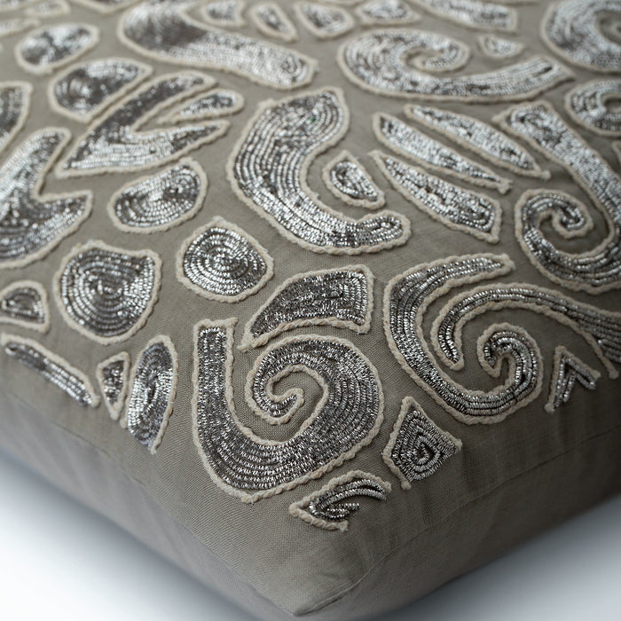 Taupe Carnival - Silver Cotton Linen Decorative Euro Sham