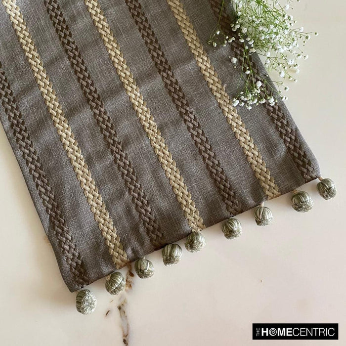 Taupe Green Linen Decorative Table Runners - Subtle Stripes