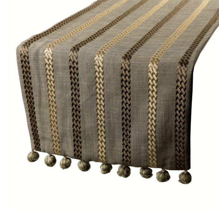Taupe Green Linen Decorative Table Runners - Subtle Stripes