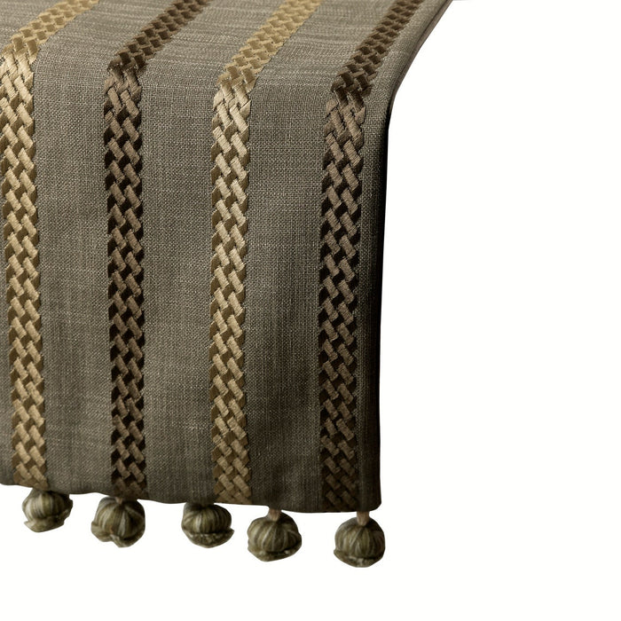 Taupe Green Linen Decorative Table Runners - Subtle Stripes