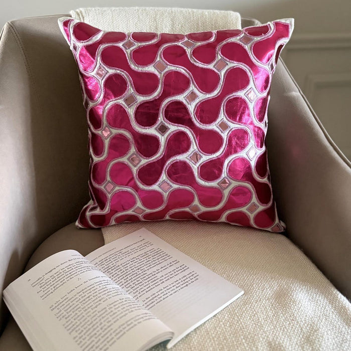 Techno Boogie - Metallic Pink Faux Leather Throw Pillow Cover
