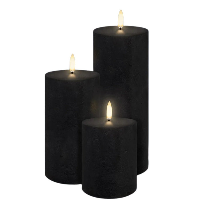 Textured Black Flameless Pillar Candles | Remote Controllable - Suzie Anderson Home