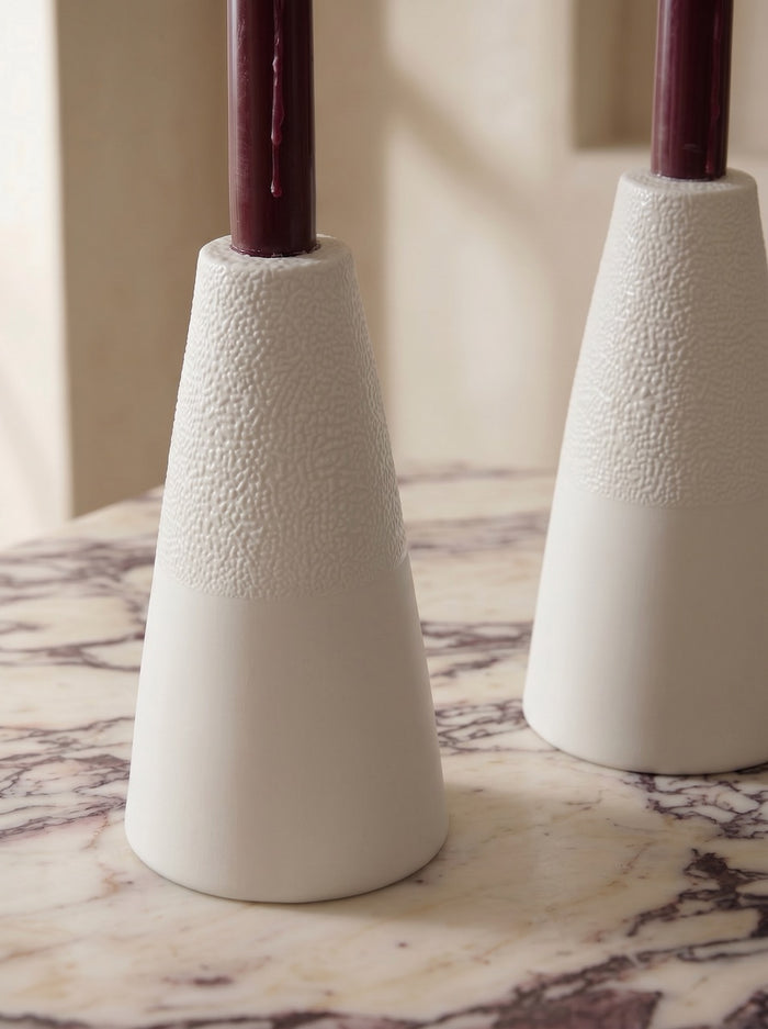 Textured Ceramic Candlesticks - Set of 4