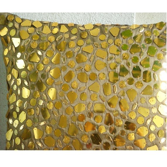 The Gold Mosiac Sequins Throw Pillow Cover