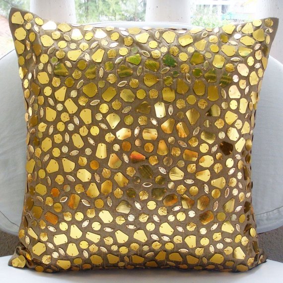 The Gold Mosiac - Gold Art Silk Throw Pillow Cover