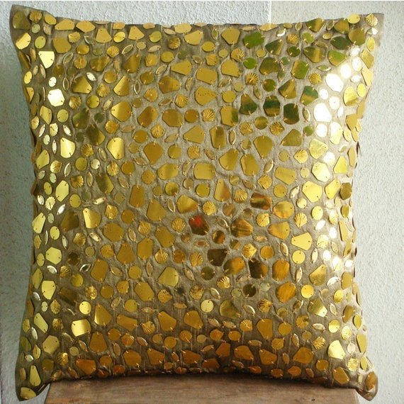 The Gold Mosiac - Gold Art Silk Throw Pillow Cover