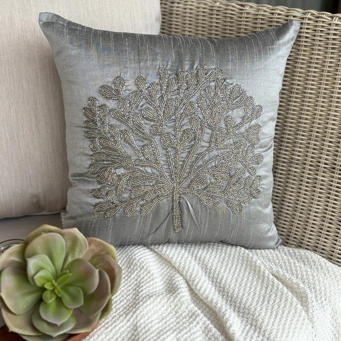 The Silver Tree - Silver Art Silk Throw Pillow Cover