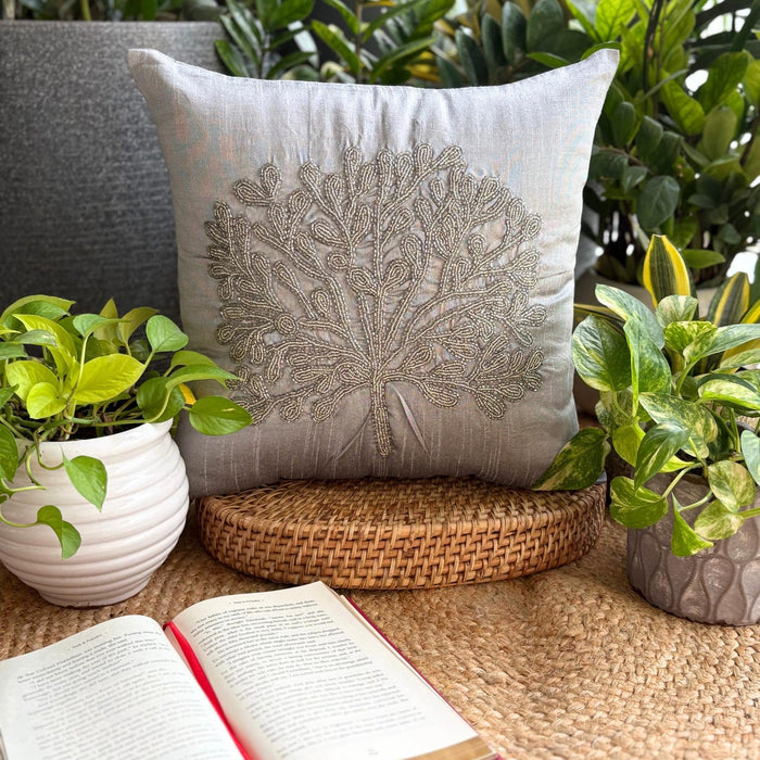 The Silver Tree - Silver Art Silk Throw Pillow Cover