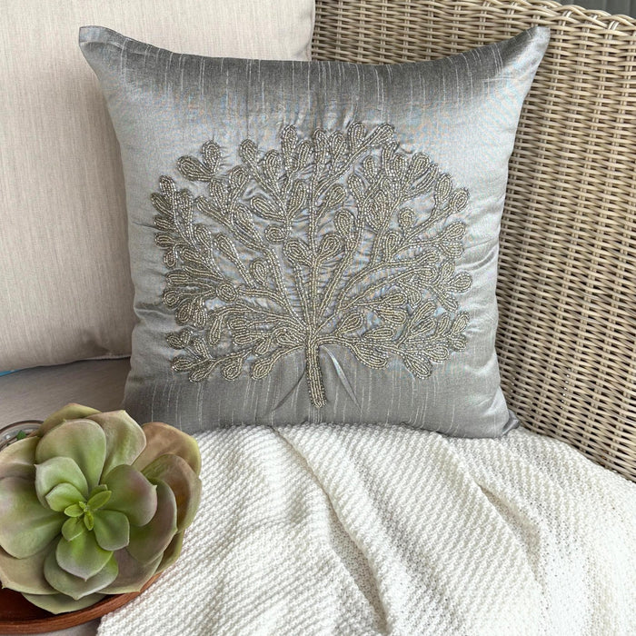 The Silver Tree - Silver Art Silk Throw Pillow Cover