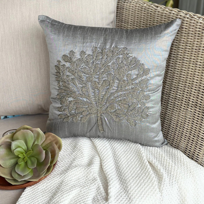 The Silver Tree - Silver Art Silk Throw Pillow Cover